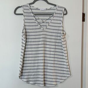 emory park Cream and Grey Striped Crisscross V-Neck Tank Top